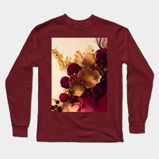 Abstract Alcohol Ink Burgundy Gold Art Long Sleeve T-Shirt